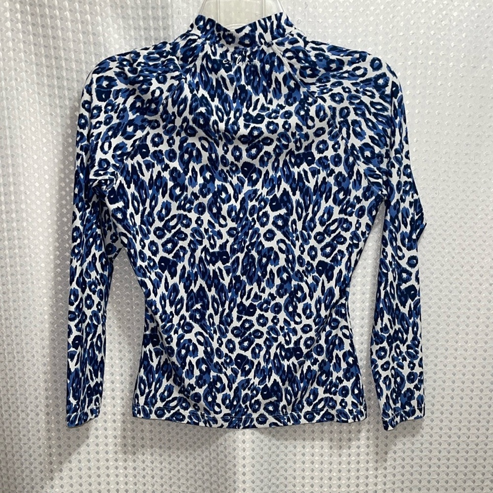 NWOT Calme Johnny Was SM Surf Shirt Blue Cheetah 112337 - Picture 4 of 5